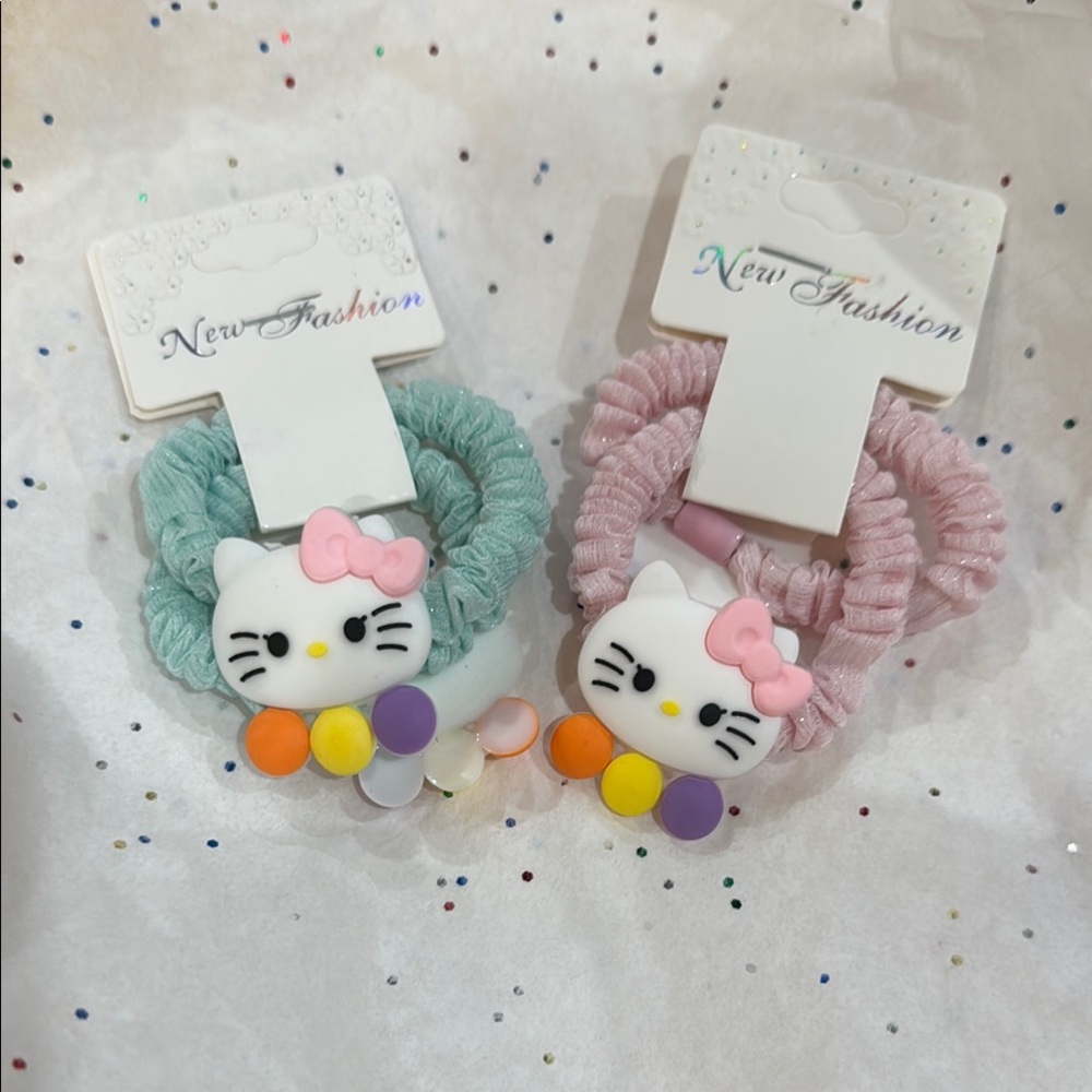 4 Hello Kitty Kids Hair Ties - Pink and Green